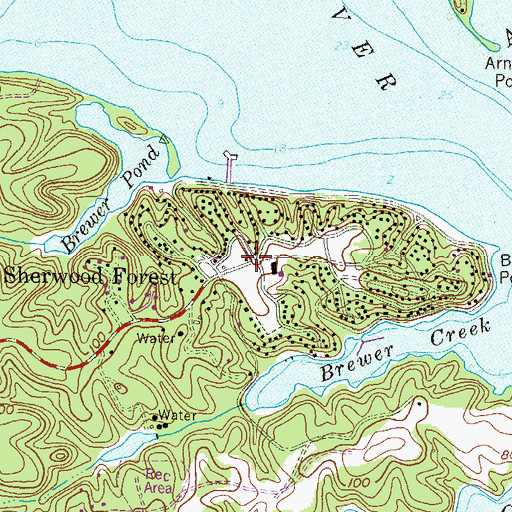 Topographic Map of Sherwood Forest, MD