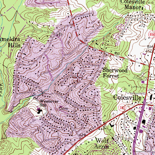 Topographic Map of Sherwood Forest, MD