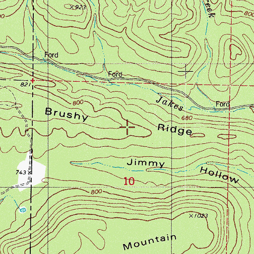 Topographic Map of Brushy Ridge, AR