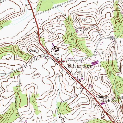 Topographic Map of Silver Run, MD
