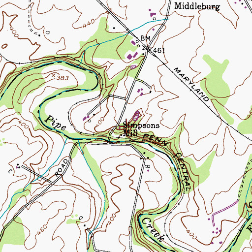 Topographic Map of Simpsons Mill, MD