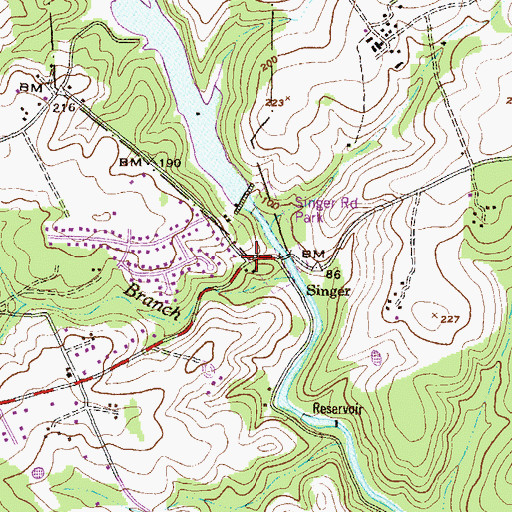 Topographic Map of Singer, MD