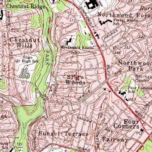 Topographic Map of Sligo Woods, MD