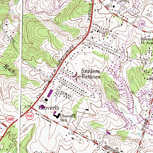 Topographic Map of Sniders Estates, MD