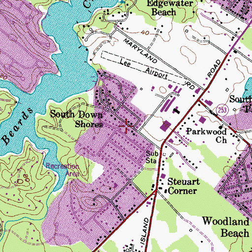 Topographic Map of South Down Shores, MD