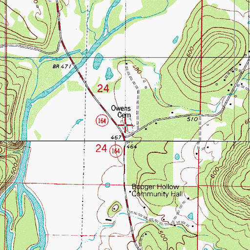 Topographic Map of Owens Cemetery, AR