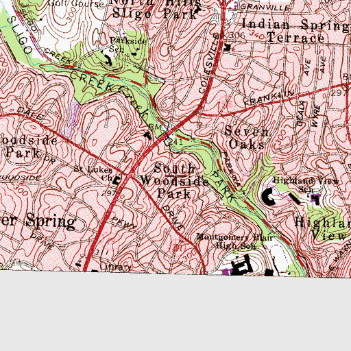 Topographic Map of South Woodside Park, MD