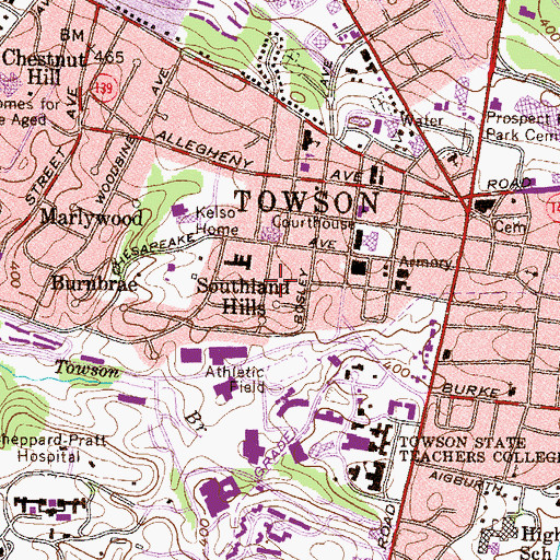 Topographic Map of Southland Hills, MD