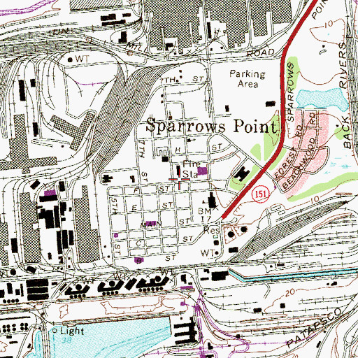 Topographic Map of Sparrows Point, MD
