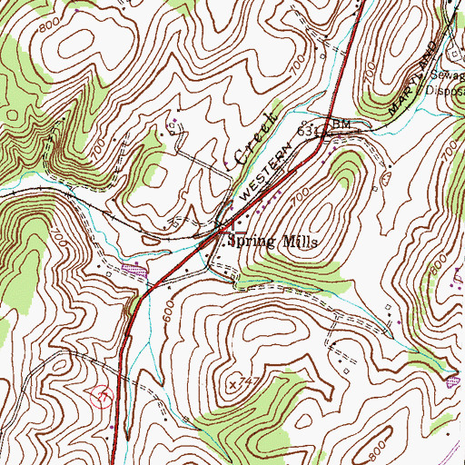 Topographic Map of Spring Mills, MD