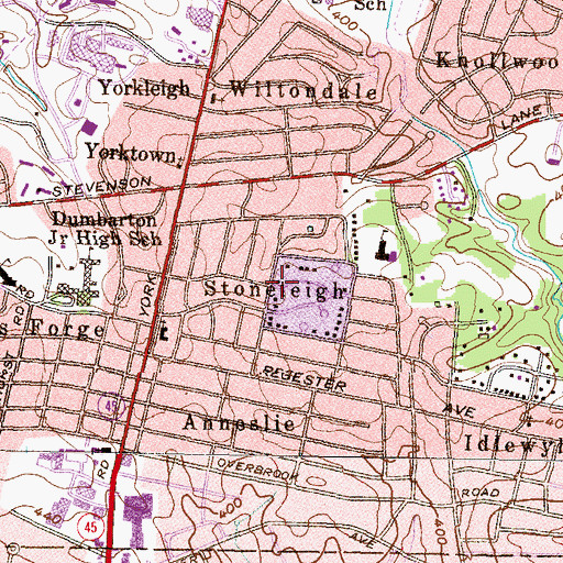 Topographic Map of Stoneleigh, MD