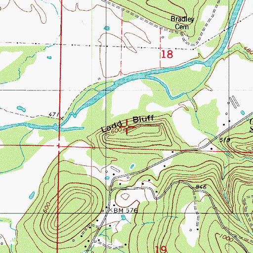 Topographic Map of Ladd Bluff, AR