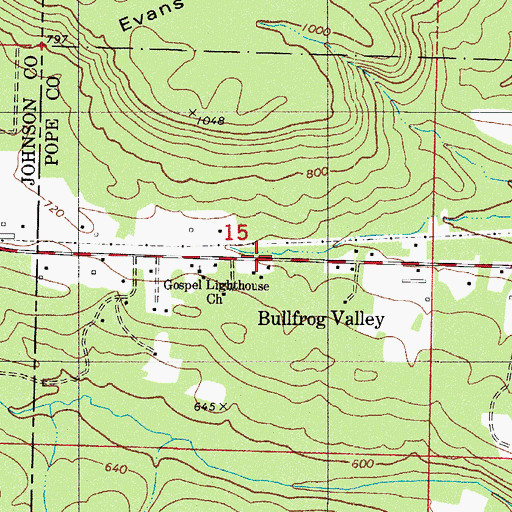 Topographic Map of Bullfrog Valley, AR