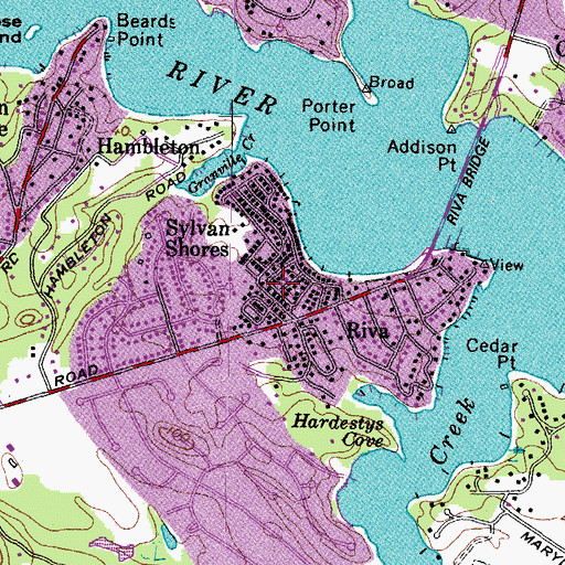 Topographic Map of Sylvan Shores, MD