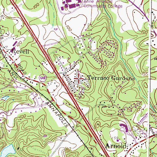 Topographic Map of Terrace Gardens, MD