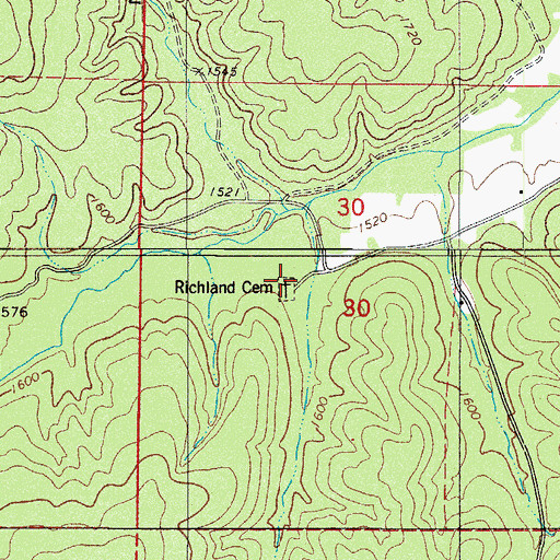 Topographic Map of Richland Cemetery, AR