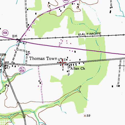Topographic Map of Thomas Town, MD