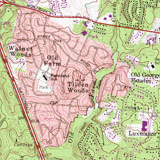 Topographic Map of Tilden Woods, MD