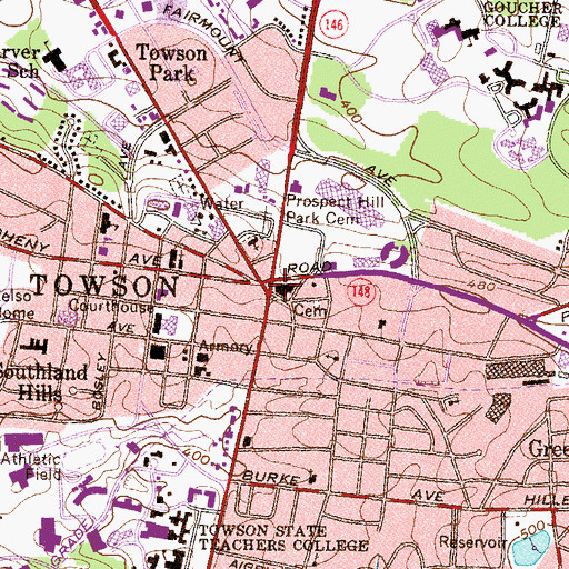 Topographic Map of Towson, MD