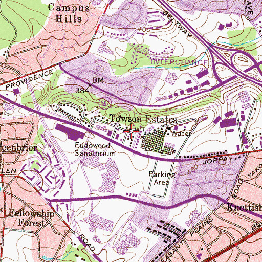 Topographic Map of Towson Estates, MD