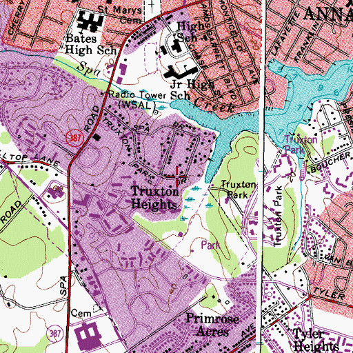 Topographic Map of Truxton Heights, MD