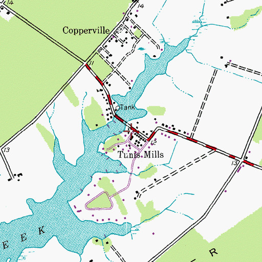 Topographic Map of Tunis Mills, MD