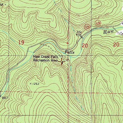 Topographic Map of Haw Creek Falls Recreation Area, AR