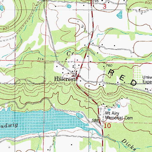 Topographic Map of Hillcrest, AR
