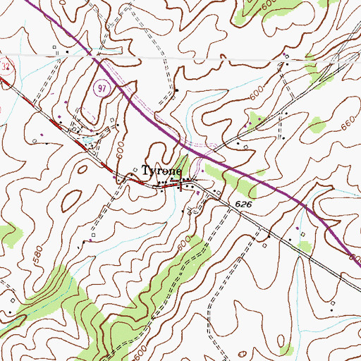 Topographic Map of Tyrone, MD