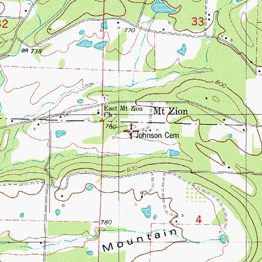 Topographic Map of Johnson Cemetery, AR