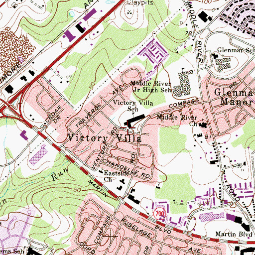 Topographic Map of Victory Villa, MD