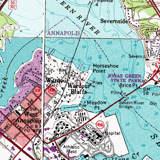 Topographic Map of Wardour Bluffs, MD