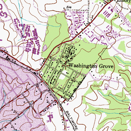 Topographic Map of Washington Grove, MD