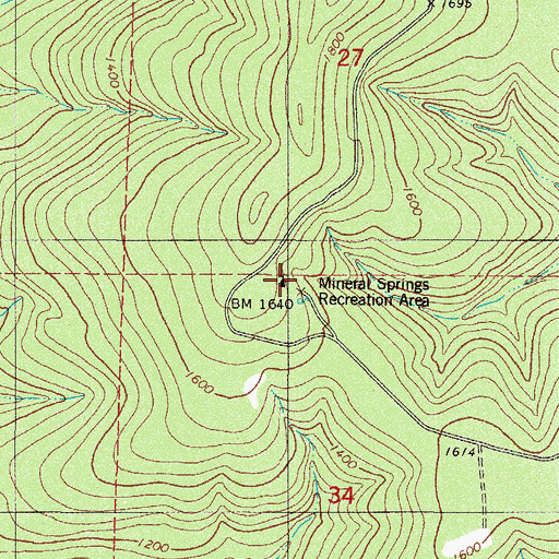 Topographic Map of Mineral Springs Recreation Area, AR