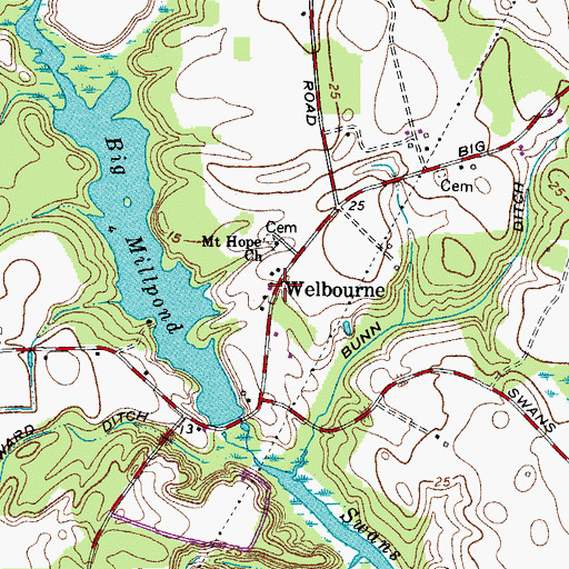 Topographic Map of Welbourne, MD