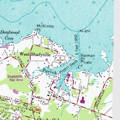Topographic Map of West Shadyside, MD