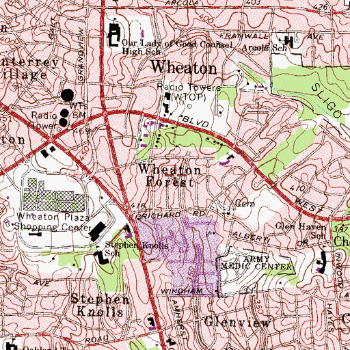 Topographic Map of Wheaton Forest, MD