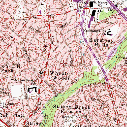 Topographic Map of Wheaton Woods, MD