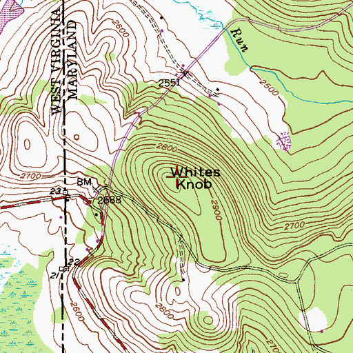 Topographic Map of Whites Knob, MD