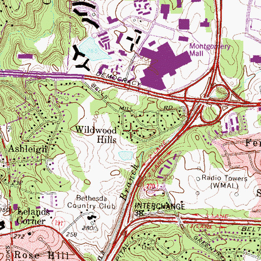 Topographic Map of Wildwood Hills, MD