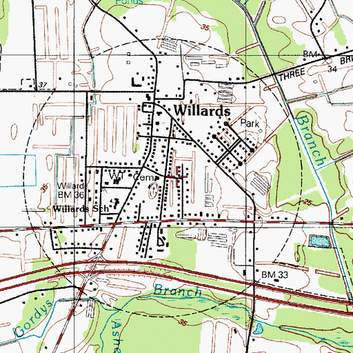 Topographic Map of Willards, MD