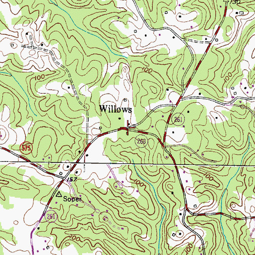 Topographic Map of Willows, MD