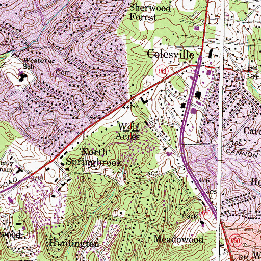 Topographic Map of Wolf Acres, MD