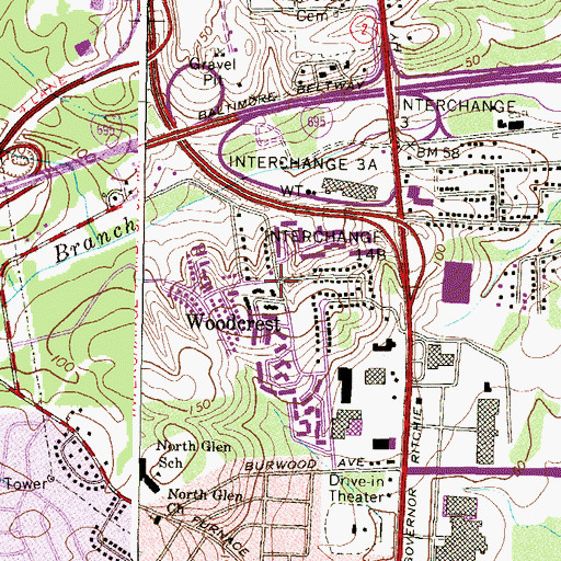 Topographic Map of Woodcrest, MD