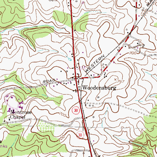 Topographic Map of Woodensburg, MD