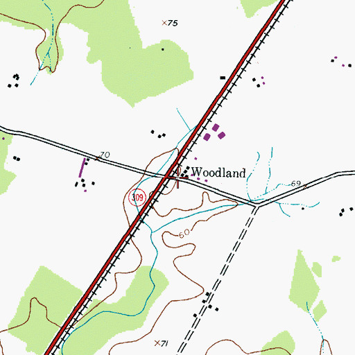 Topographic Map of Woodland, MD
