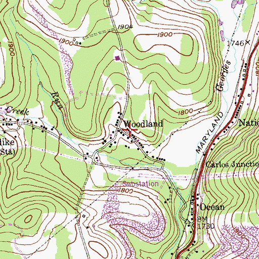 Topographic Map of Woodland, MD