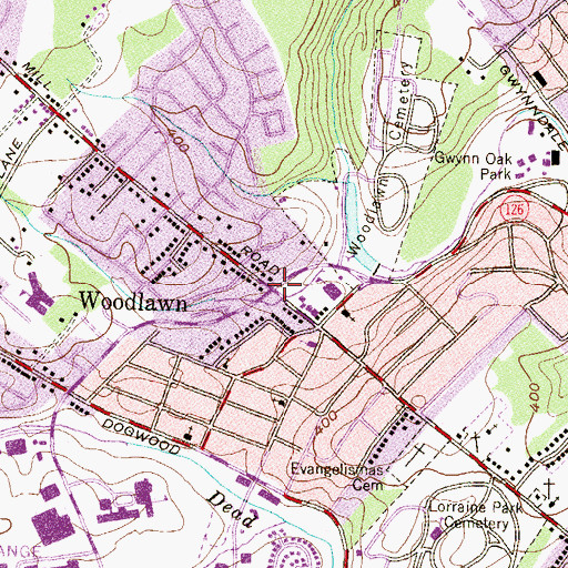 Topographic Map of Woodlawn, MD
