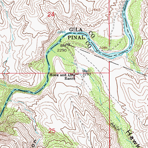 Topographic Map of Hook and Line Ranch, AZ