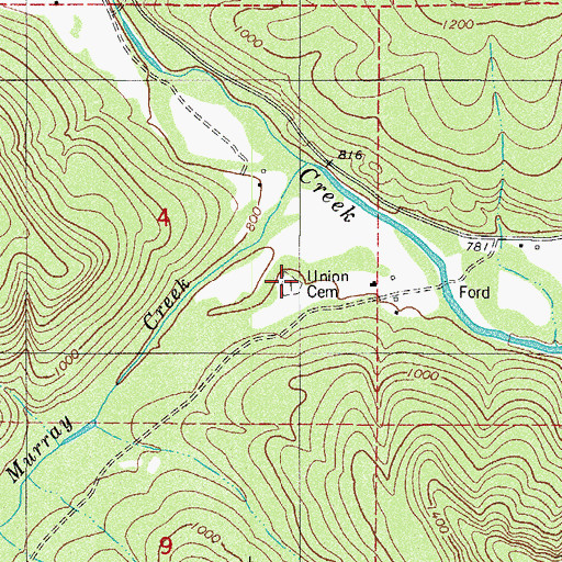 Topographic Map of Union Cemetery, AR